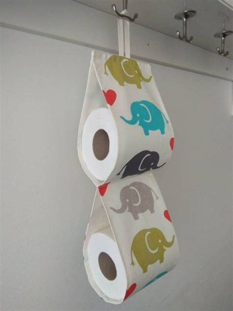 Cream Fabric Toilet Roll Holder Elephants Print Fabric 2 3 Rolls At