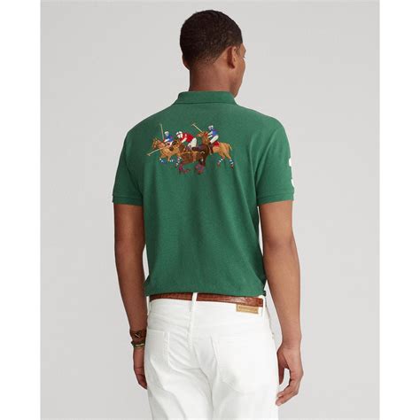 Polo Ralph Lauren Custom Slim Fit Triple Pony Polo Shirt In Green For