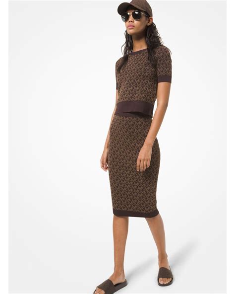 Michael Kors Mk Logo Jacquard Pencil Skirt In Brown Lyst