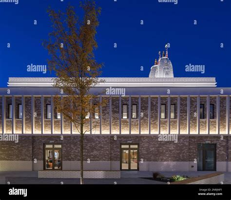 Front View Dusk Shree Swaminarayan Mandir Oldham United Kingdom