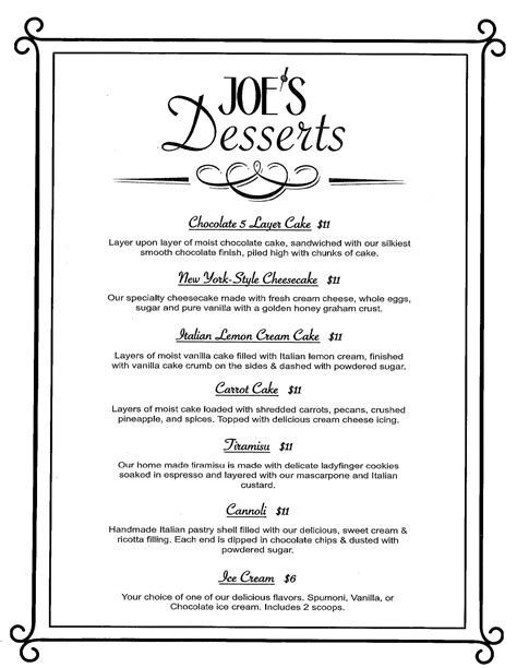 Menus Joe S Italian Restaurant And Bar