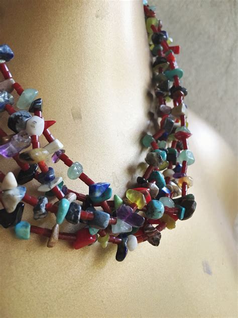 Five Strand Southwestern Necklace Heishi Multi Gemstone Turquoise