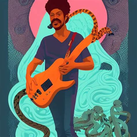 Portrait Of Carlos Santana Playing Guitar With Snakes Stable