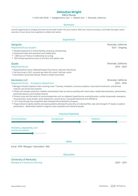 Pacu Nurse Resume Examples Guide For Layout Skills Keywords