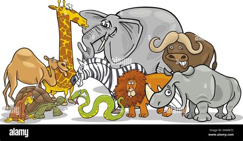 Cartoon Illustration Of Funny African Safari Wild Animals Group Stock