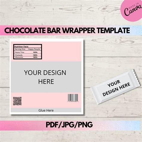 Chocolate Bar Wrapper Template Blank Candy Digital Download Candy