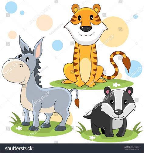 Cartoon Image Children Tiger Donkey Badger Stock Vector (Royalty Free ...