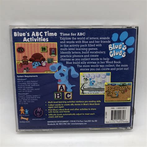 Blue S ABC Time Activities PC 1999 Blue S Clues CD ROM Game Windows