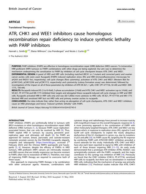 Pdf Atr Chk And Wee Inhibitors Cause Homologous Recombination