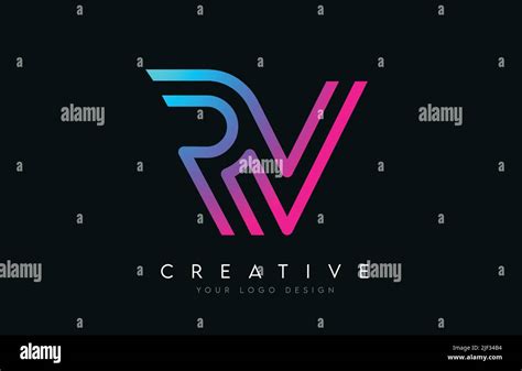 Monogram Lines RV R V Letter Logo Design In Neon Colors Creative