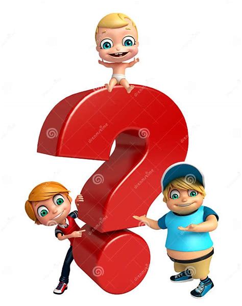 Kid Girl Kid Boy And Cute Baby With Question Mark Sign Stock