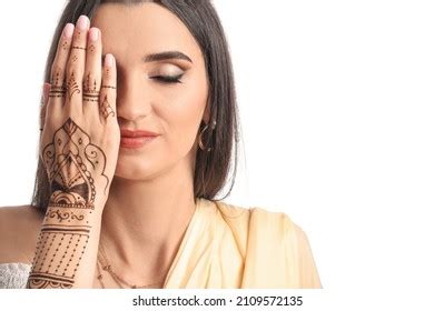 Beautiful Indian Woman Henna Tattoo On Stock Photo 2109572135