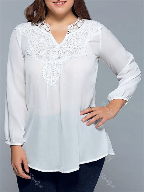 Off Plus Size Lace Insert Chiffon Blouse Rosegal