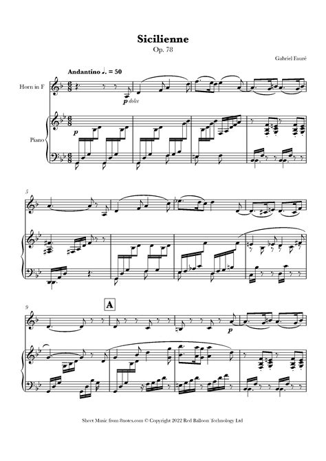 Fauré Gabriel Sicilienne Op 78 for French Horn Free Sheet music