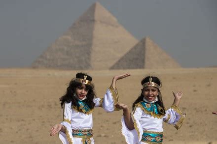 Girls Wearing Pharaonic Costumes Pose Photos Editorial Stock Photo