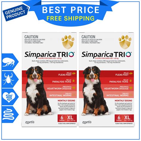 Simparica Trio For Dogs Monthly Heartworm Flea Tick And Worm Treatment