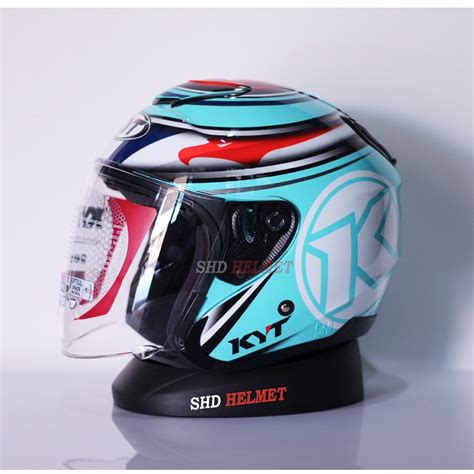 Jual Kyt Kyoto Aqua Helm Half Face Kyt Kyoto Aquamarine Blue Red