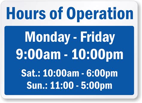 Hours Of Operation Signs By Company Marietta Ga