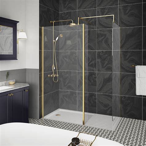 Venice Wet Room Screen With Brushed Brass Retaining Arm 1950mm High