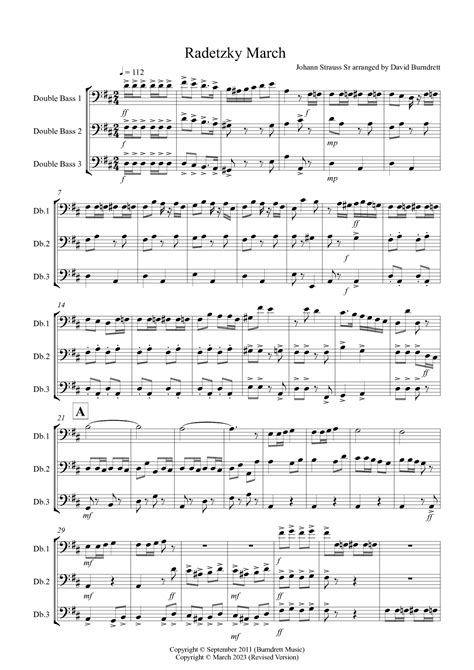 Radetzky March For Double Bass Trio Sheet Music Johann Strauss Sr