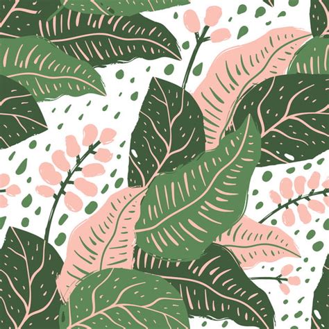 Seamless Pattern With Tropical Flowers And Leaves Background Seamless