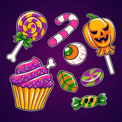 Conjunto de ilustración de dulces de halloween Vector Premium