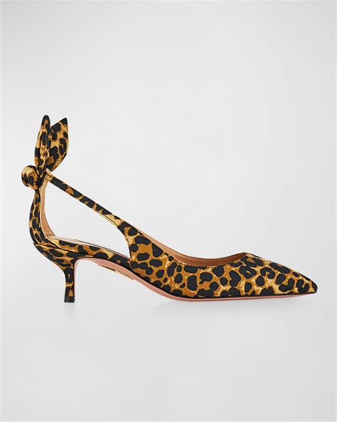 Aquazzura 50mm Leopard Bow Kitten Heel Pumps Neiman Marcus