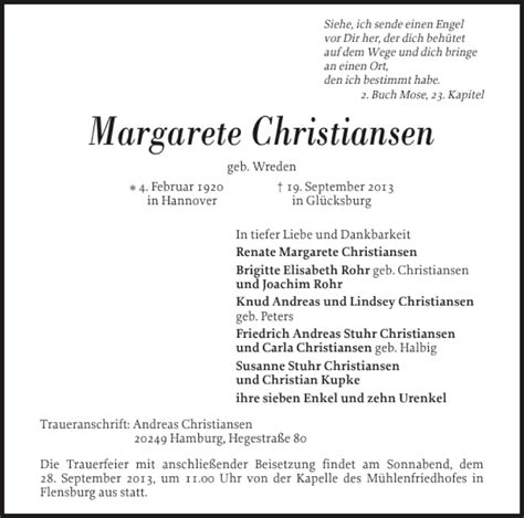 Traueranzeigen Von Margarete Christiansen Sh Z Trauer