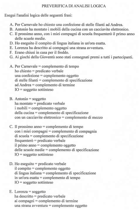 Frasi Per Analisi Logica Scuola Media