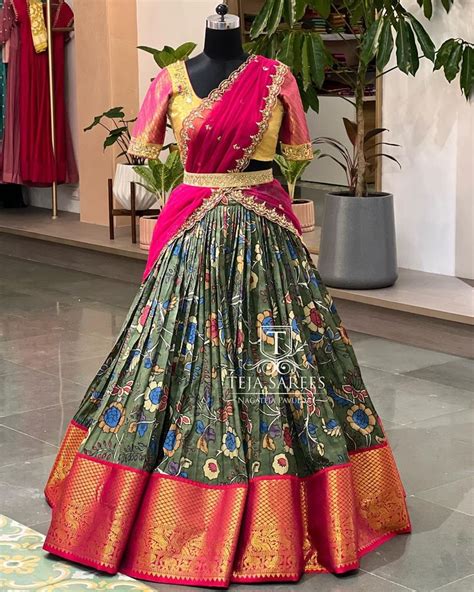 Gorgeous Kalamkari Print Kanchi Pattu Border Lehenga And Blouse With Net Lehenga 2022 02 07