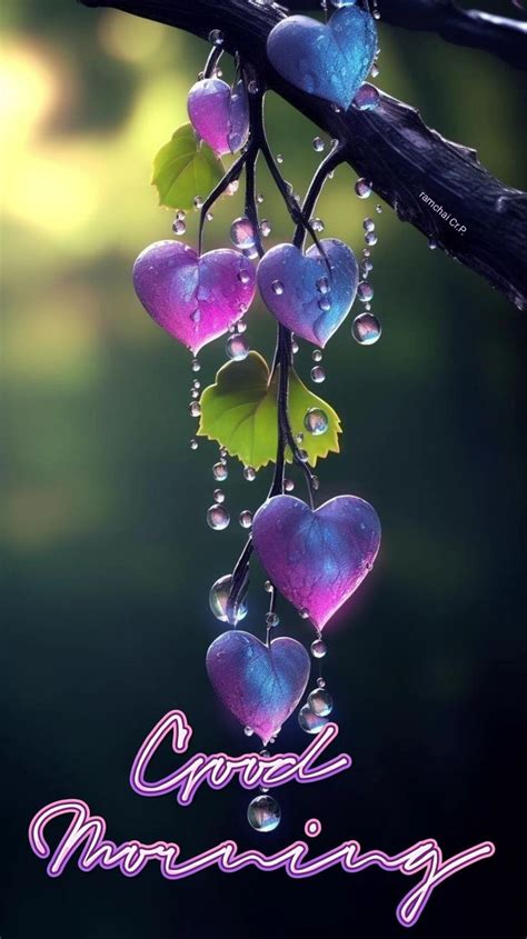 Some Hearts Hanging From A Tree Branch With The Words Good Morning