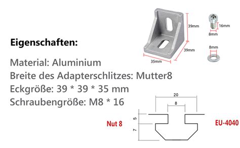 X Befestigungsmaterial Winkel Befestigung X X Nut Raster