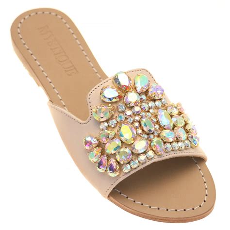 Calcutta Womens Pink Jeweled Slide Sandals Mystique Sandals