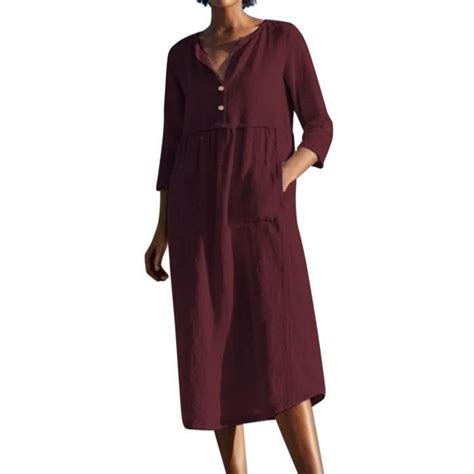 Minetom Robes En Lin Femmes Col En V Robes De Plage Couleur Unie A