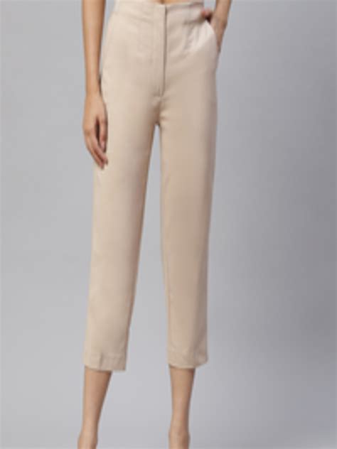 Buy Marks Spencer Women Beige Solid Slim Fit High Rise Trousers