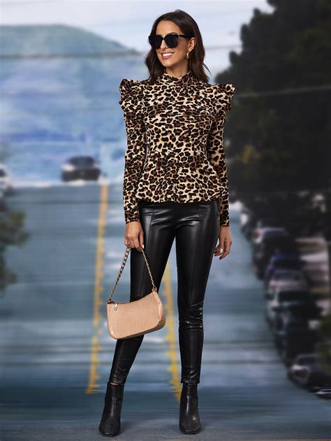 Shein Clasi Leopard Print Gigot Sleeve Peplum Tee Shein Usa