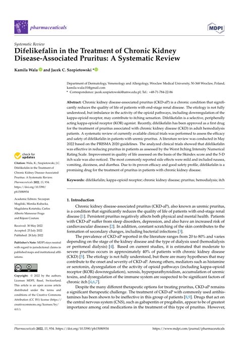 Pdf Difelikefalin In The Treatment Of Chronic Kidney Disease