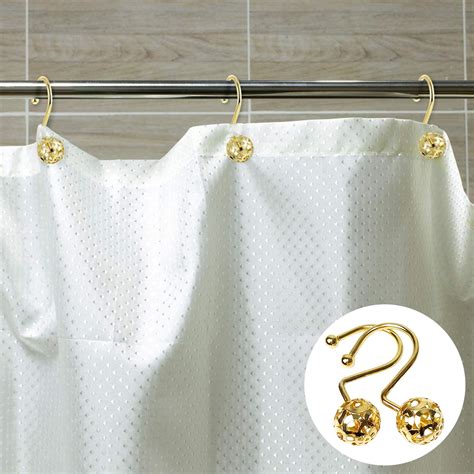 Mdesiwst 12Pcs Shower Curtain Hook Shiny Polished Hollow Ball Design