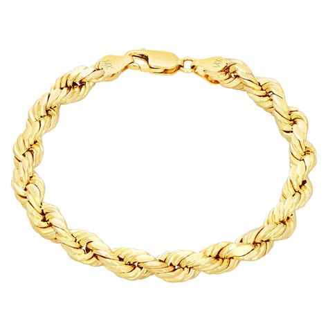 Nuragold K Yellow Gold Mm Rope Chain Diamond Cut Bracelet Mens