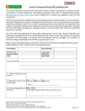 Fillable Online GTE Genuine Temporary Entrant Australia Visa Fax