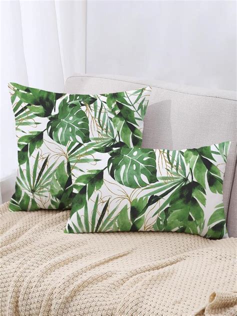 1 pièce Tissu Housse De Coussin Cottagecore tropical Imprimé Feuille