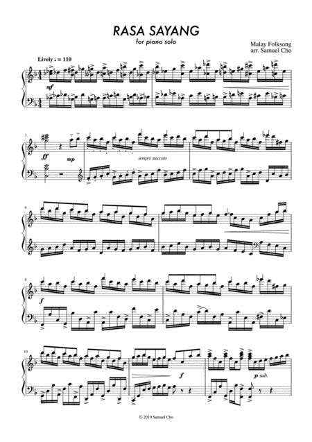 Rasa Sayang Piano Solo Piano Solo Digital Sheet Music Sheet