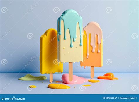 Melting Ice Cream Cone With Sweet Toppings On Minimal Studio Background