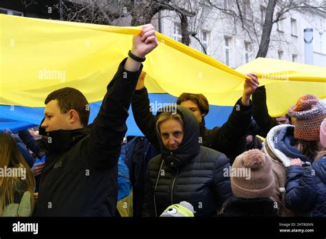 Polen Februar Demonstration Gegen Russische Aggression In