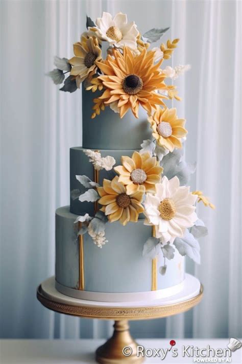 Dusty Blue Cakes With Vibrant Sunflowers Roxy S Kitchen In