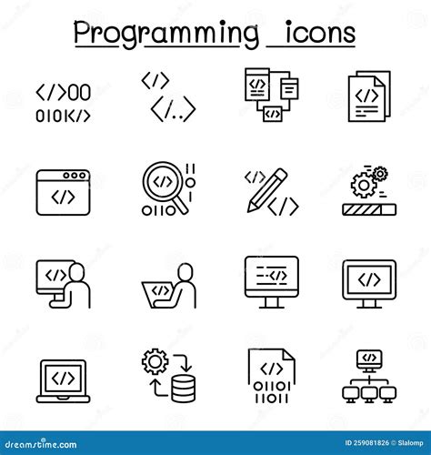 Programming Icon Set In Thin Line Style Stock Vector Illustration Of