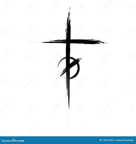 Black Christian Cross Icon Hand Drawn Christian Cross Abstract Linear