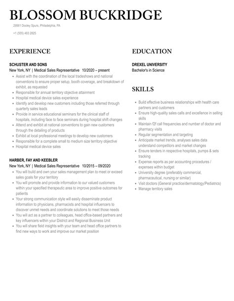 Medical Sales Representative Resume Samples Velvet Jobs