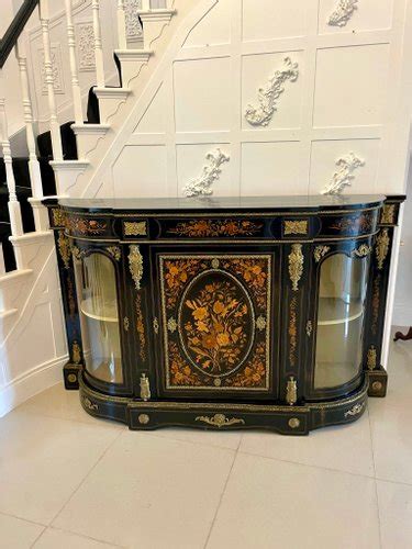 Antique Victorian Ebonised And Inlaid Floral Marquetry Credenza