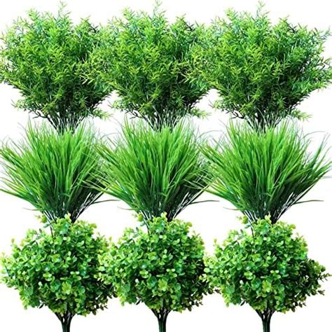 Obbsie 16 Bunches Fake Plants Outdoor Uv Resistant Artificial Bushes Green Boxwood